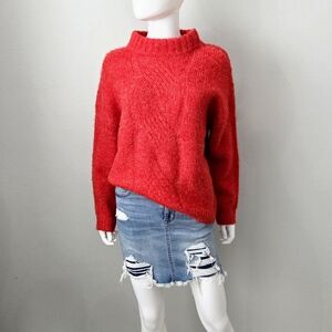 Michelle Nicole NWT Red Wool Blend Pullover High Neck Sweater, Oversized Small